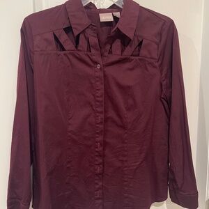 Burgundy long sleeve button down blouse